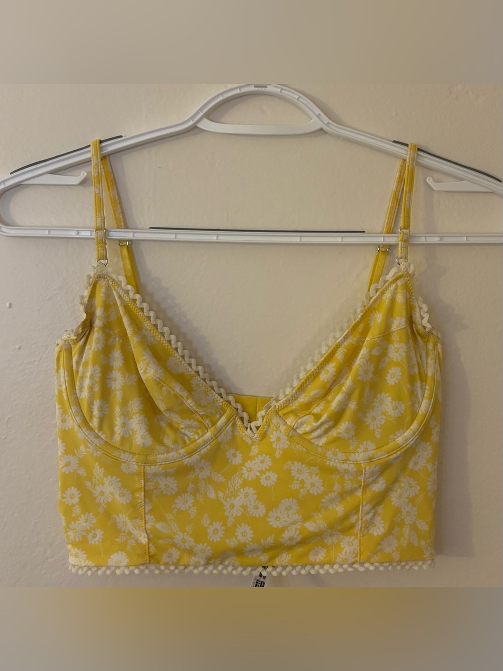 Free People Lulu Yellow Floral Print Longline Underwire Bra, Daisy Bralette, S